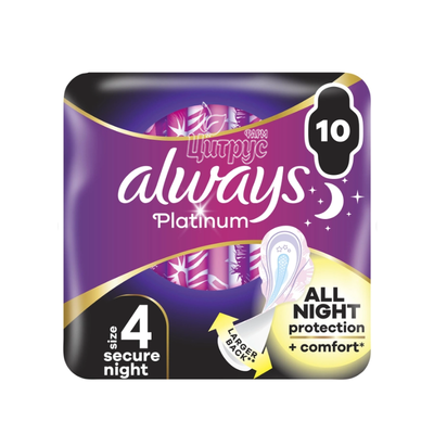 Прокладки Олвейс (Always) Платинум ультра (Platinum Ultra) Secure night 10 штук