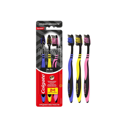 Щітка зубна Колгейт (Colgate) Зіг-заг Деревне вугілля середня жорсткість 2+1