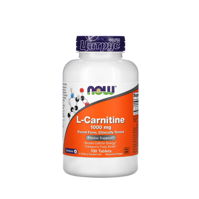 фото 1/L-Карнітин тартрат Нау Фудс (L-Carnitine Now Foods) Енергія та підтримка фізичної активності таблетки 1000 мг 100 штук
