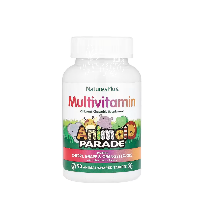 фото 1/Мультивітаміни для дітей 90 штук Натурес Плюс (Natures Plus) Енімал Парад Асорті (Multivitamin Animal Parade Assorred) таблетки жувальні