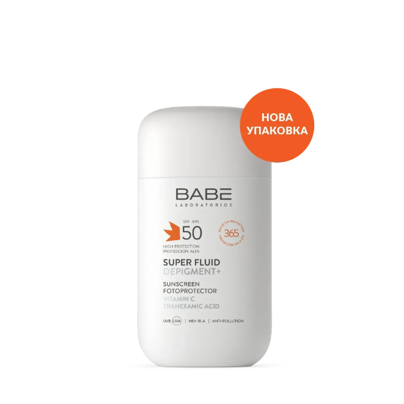 фото 1/Бабе (Babe) Сан Протекш (Sun Protection) Супер-флюїд депігмент сонцезахисний з транексамовою кислотою і вітаміном С SPF 50 50 мл