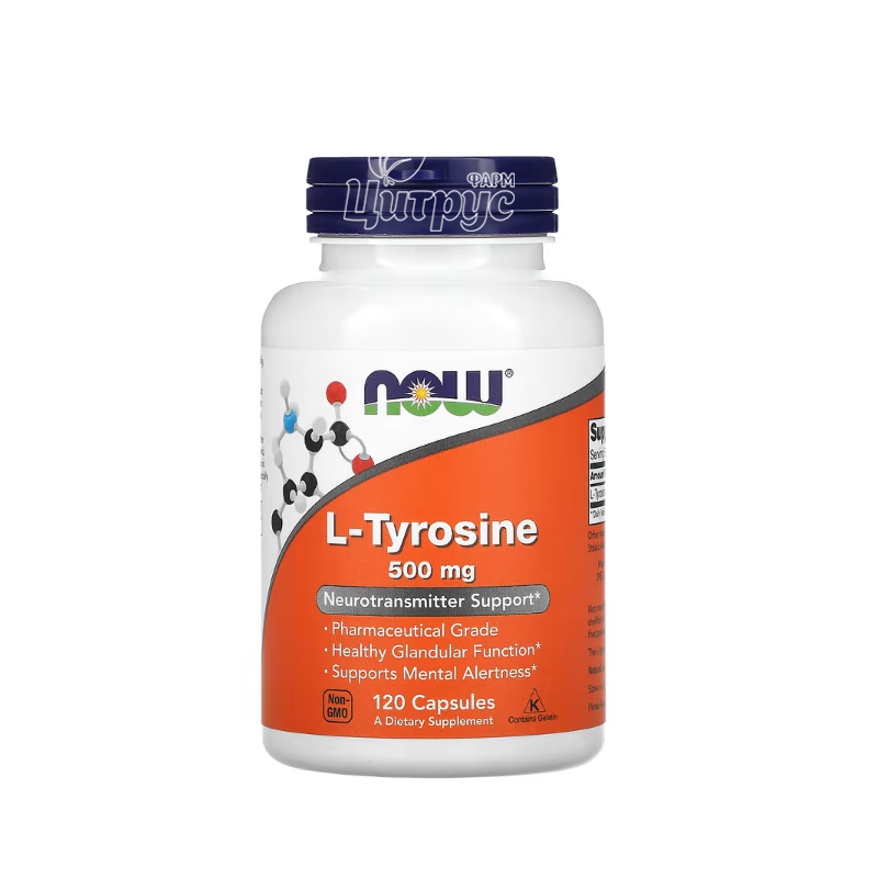 фото 1/L-Тирозин 500 мг 120 штук Нау Фудс (L-Tyrosine Now Foods) Незамінна амінокислота капсули 