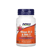 Мега Д3+МК-7 (К2) 5000 MО/180 мкг 60 штук Нау Фудс (Vitamin D3+ МК-7 (K2) Now foods) капсули вегетеріанські