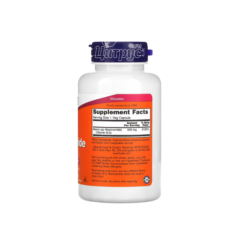 фото 2/Ніацинамід (Вітамін В3) 500 мг 100 штук Нау Фудс (Niacinamide Now Foods) капсули вегетеріанські