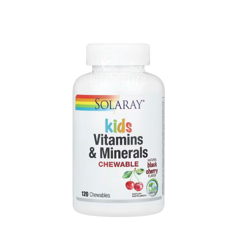 фото 1/Соларей (Solaray) Мультивітаміни для дітей 120 штук таблетки жувальні зі смаком вишні 