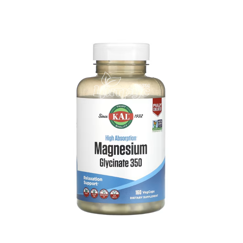 фото 1/Вітаміни КЕЛ (KAL) Магнію Гліцинат 350 мг 160 штук (Magnesium Glycinate) вегетеріанські капсули 