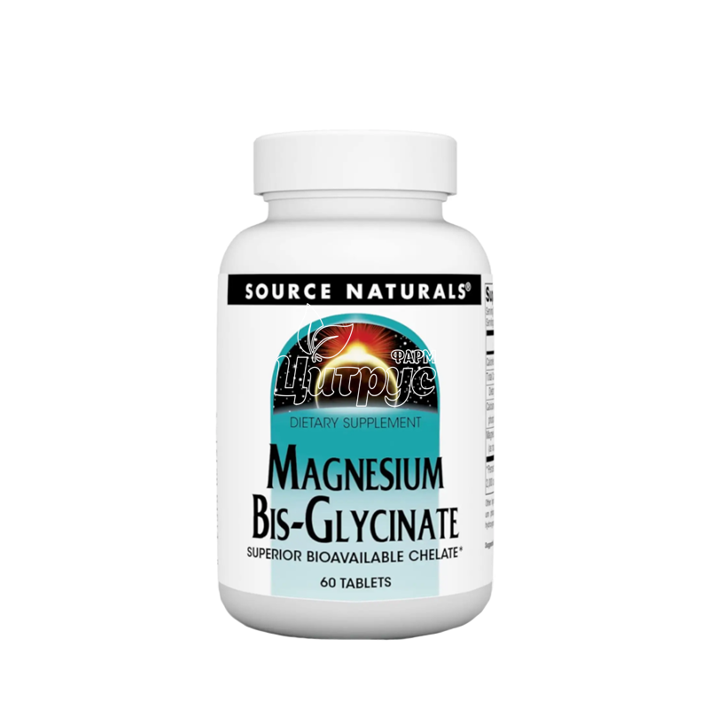 фото 1/Магній Бісгліцинат Сорс Нейчералс 60 штук (Magnesium Bis-Glycinate Source Naturals) таблетки
