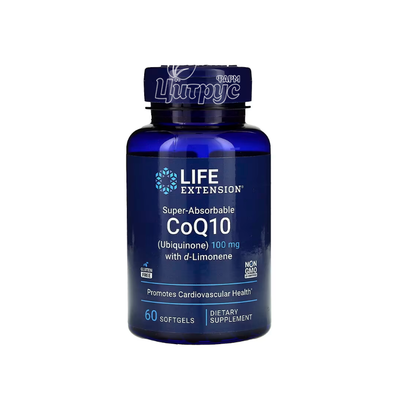 фото 1/Коензим Q10 (CoQ10) (убіхінон) з d-лимоненом 100 мг 60 штук Лайф Екстеншн (Life Extension) капсули гелеві 