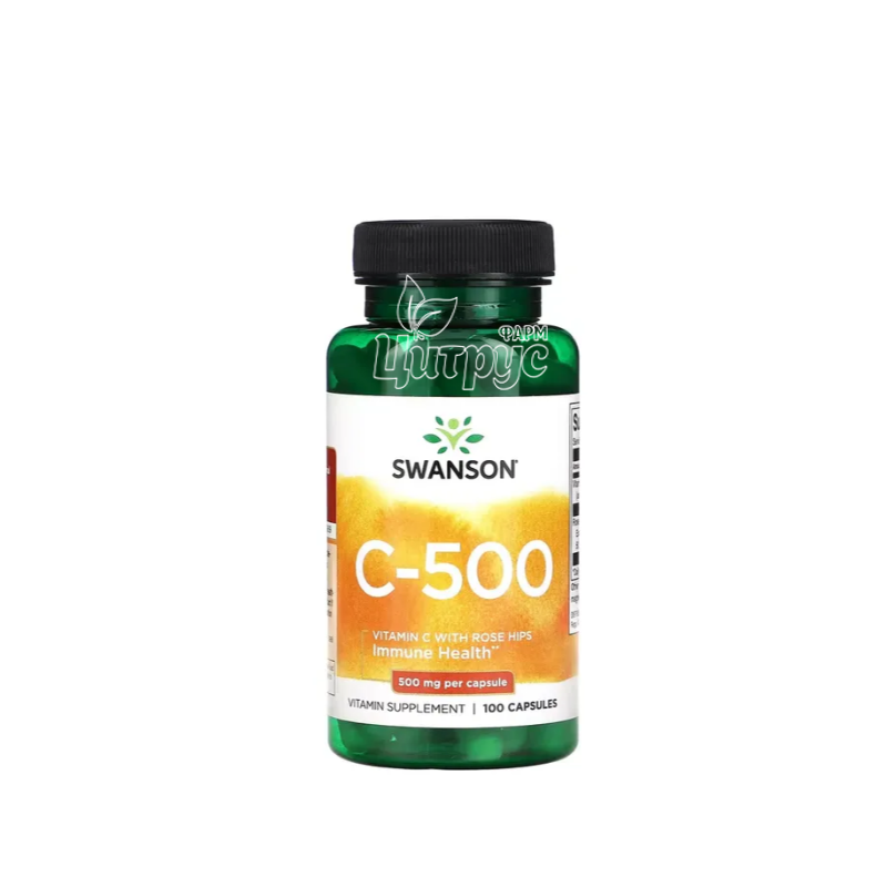 фото 1/Свансон (Swanson) Вітамін С-500 з шипшиною 100 штук (Vitamin C-500) капсули 