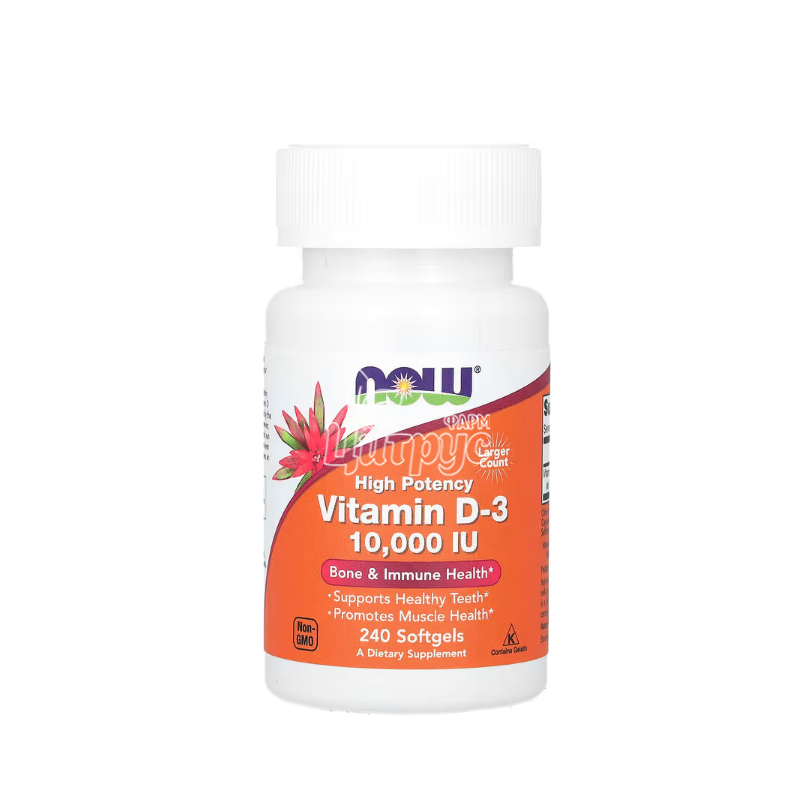 фото 1/Вітамін Д3 10 000 МО 240 штук Нау Фудс (Vitamin D3 Now Foods) капсули гелеві 
