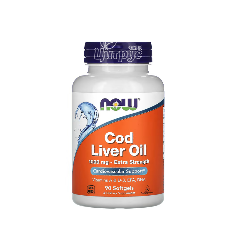 фото 1/Олія печінки Тріски 1000 мг 90 штук Нау Фудс (Cod Liver Oil Now Foods) капсули гелеві 
