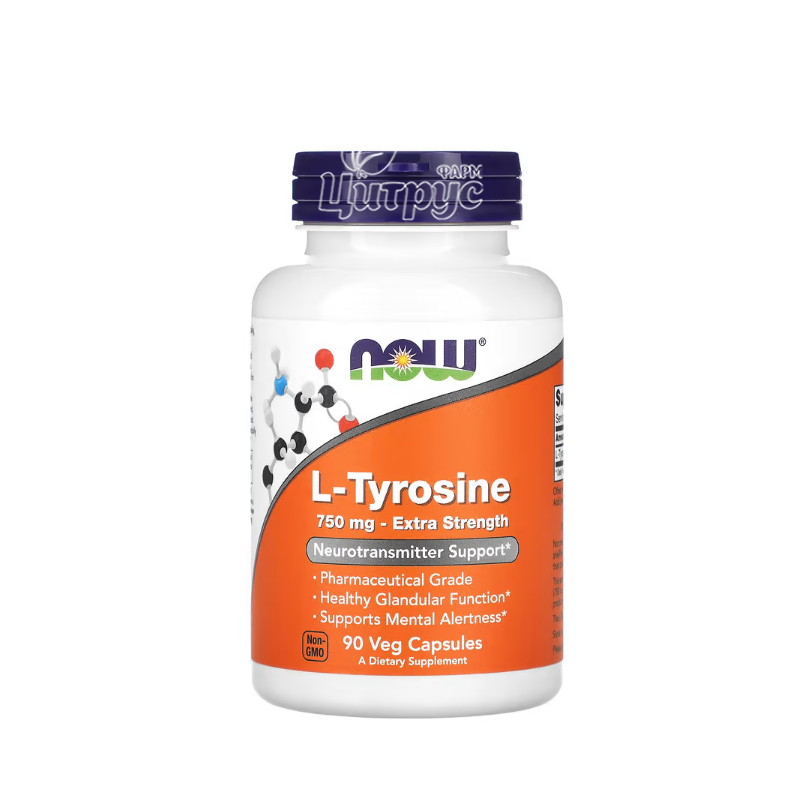 фото 1/L-Тирозин 750 мг 90 штук Нау Фудс (L-Tyrosine Now Foods) Незамінна амінокислота капсули вегетеріанські 