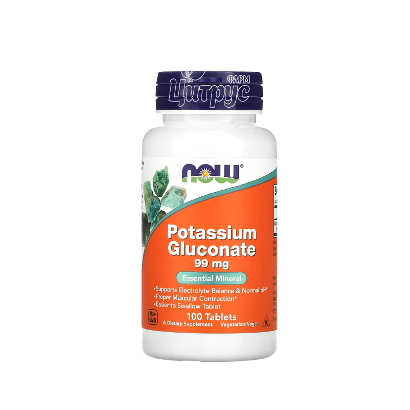 фото 1/Калію глюконат 99 мг 100 штук (Potassium Gluconate Now Foods) таблетки