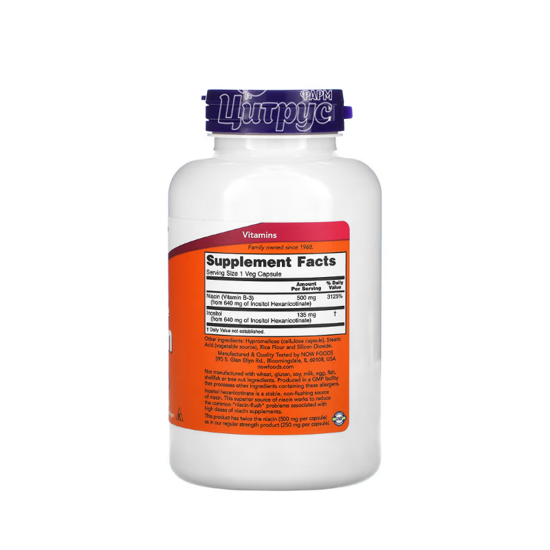 фото 2/Ніацин (Вітамін В3) 500 мг 180 штук Нау Фудс (Niacin Now Foods) Без почервоніння і відчуття жару капсули вегетеріанські