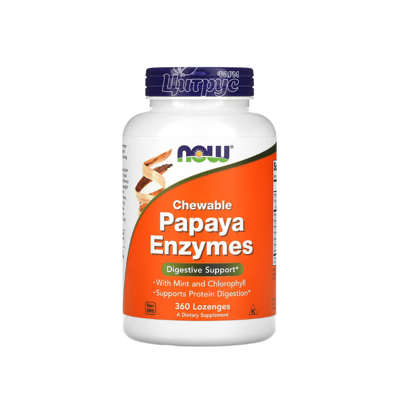 фото 1/Папайя ензим 360 штук Нау Фудс (Papaya Enzymes Now Foods) Підтримка системи травлення таблетки для розсмоктування
