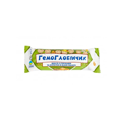 Гемоглобінчик мюслі з горіхом та курагою в білій глазурі 40 г
