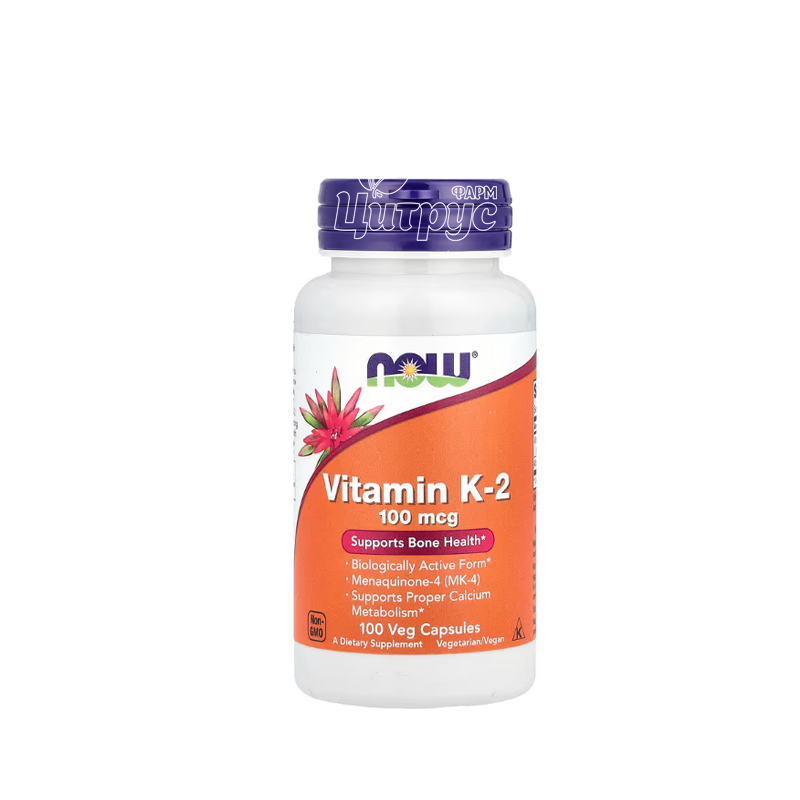 фото 1/Вітамін К2 (МК-4) 100 мкг 100 штук Нау Фудс (Vitamin K2 (MK-4 Now Foods) капсули вегетеріанські