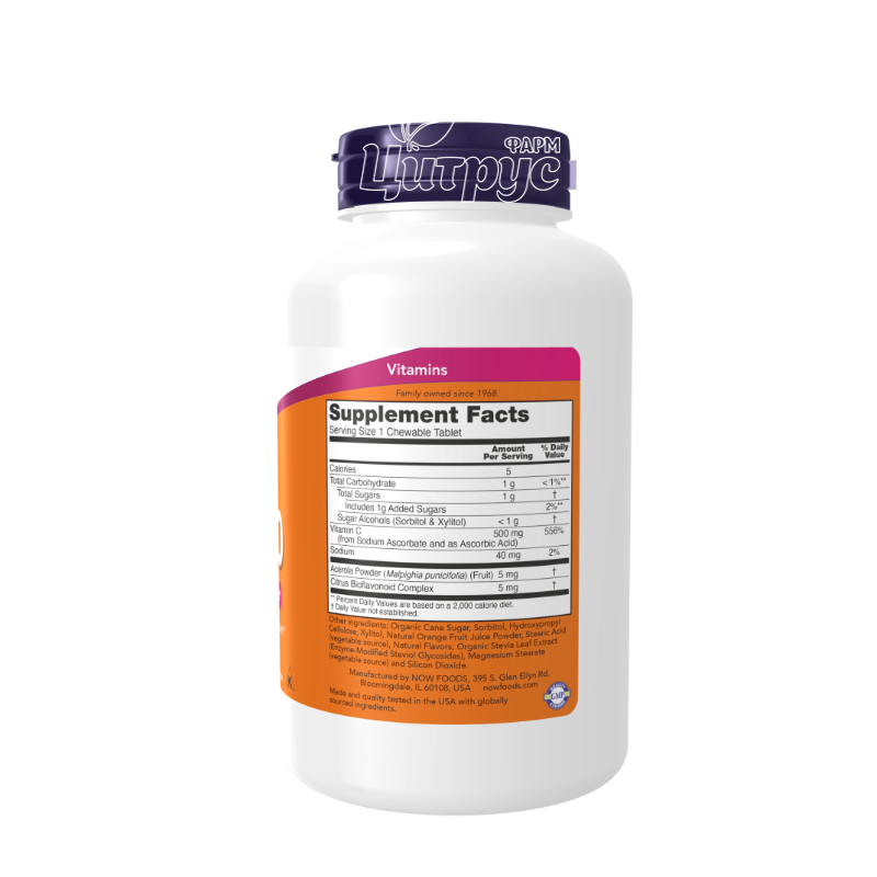 фото 2/Вітамін С-500 100 штук Нау Фудс (С-500 Now Foods) таблетки жувальні зі смаком апельсину