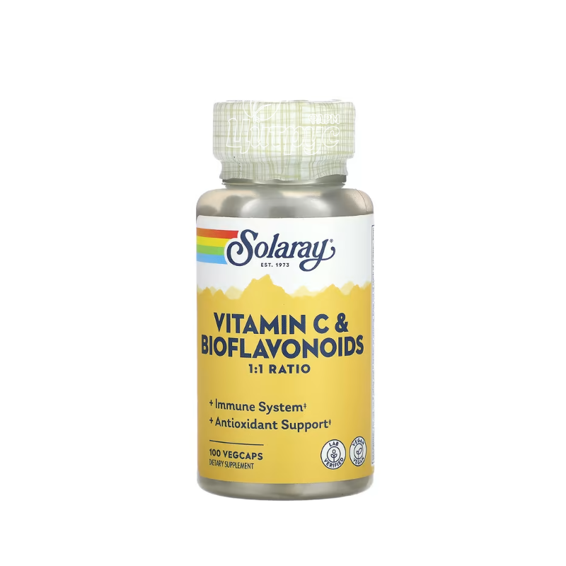 фото 1/Соларей (Solaray) Вітамін С з біофлавоноїдами 1:1 500 мг 100 штук (Vitamin C with bioflavonoid concentrate) веганські капсули