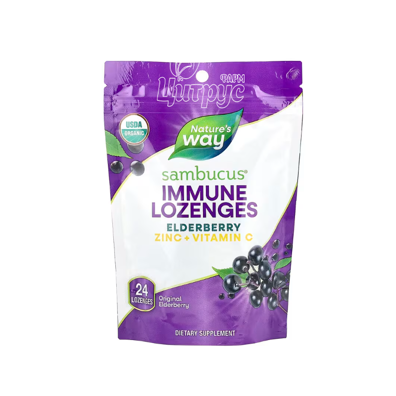 фото 1/Чорна бузина та цинк Нейчерал Вей Елайв (Nature`s Way Alive!) льодяники 24 штуки